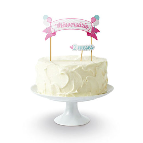 Topo de bolo Mêsversário – 1 a 6 meses – Rosa – Decorando Festas e Eventos